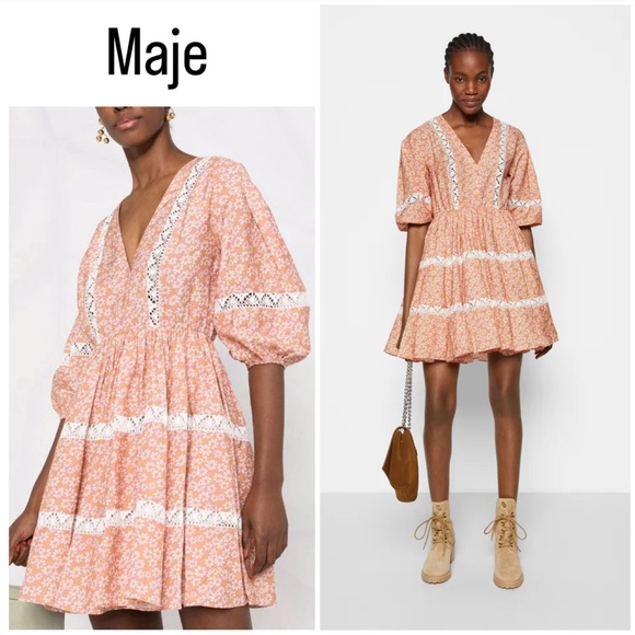 MAJE ~ Rayanik daisy-print woven mini dress - Picture 1 of 11